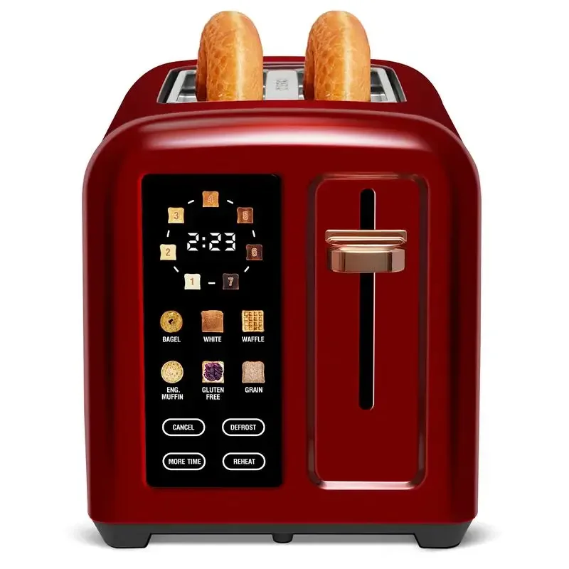 Stainless Toaster LCD Display&Touch Button,Toaster 2 Slice, 50% Faster Heating Speed, 1.4'' Wide , 4 Basic+More Timer Functions