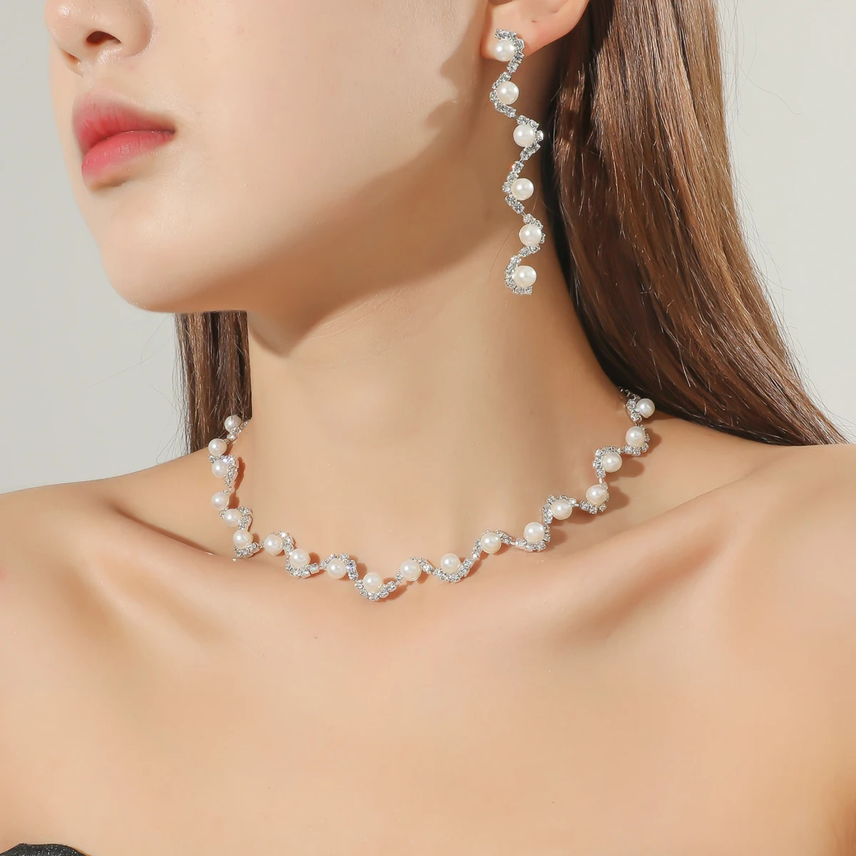 

Newest Simulated Pearl Bride Wedding Jewelry Sets Elegant Crystal Necklace Earrings Bracelets Sets Women Party Accessories WX040