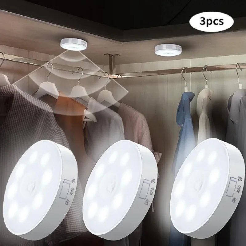Motion Sensor LED Night Light USB Rechargeable Wireless For Kitchen Cabinet Wardrobe Staircase