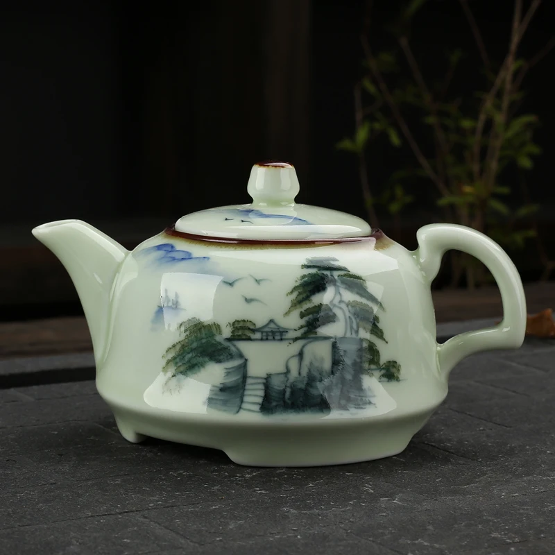 Handpainted Ceramic Kung Fu Teapot Ceramic Celadon Kiln Kung Fu Tea Single Pot Colorful Handpainting Gongfu Tea Set Pot 175ml