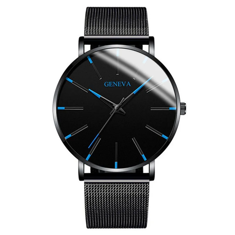 Fashionable men's ultra-thin watch, men's business stainless steel mesh strap quartz watch