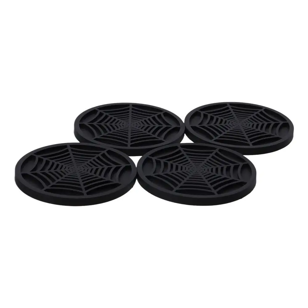 4pcs Spider Web Design Car Cup Coasters Red/ Black Round Shape Non-Slip Car Cup Holder Coaster 7cm PVC Material