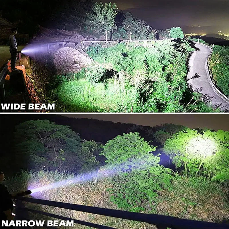 Led Flashlight Type-c Usb Rechargeable Long Range Tactical Torch Strong Light Lamp Outdoor
