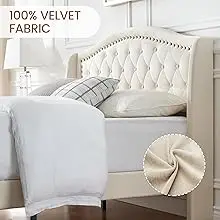 Bed Frame Platform Bed Frame with Upholstered Headboard Durable Wooden Slats Sturdy Framework Noise Free Sleep No Box Spring Ne