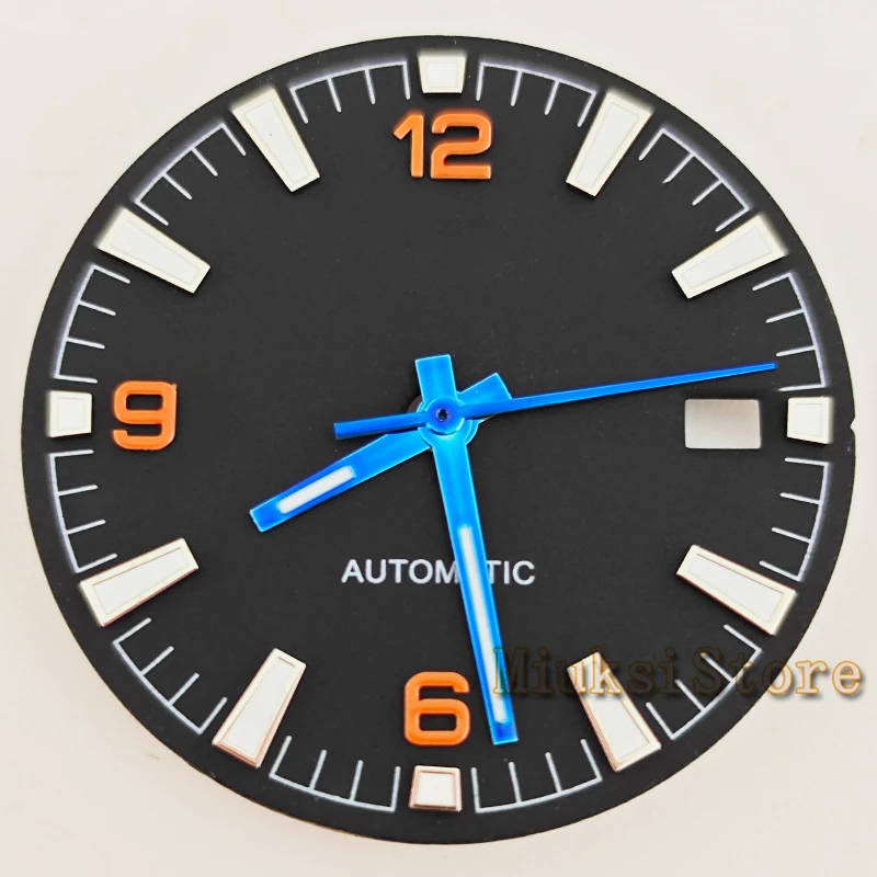 Black and White Watch Dial with Green Luminous Markers, 31mm