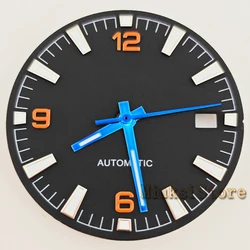 Black and White Watch Dial with Green Luminous Markers, 31mm (Black Blue)