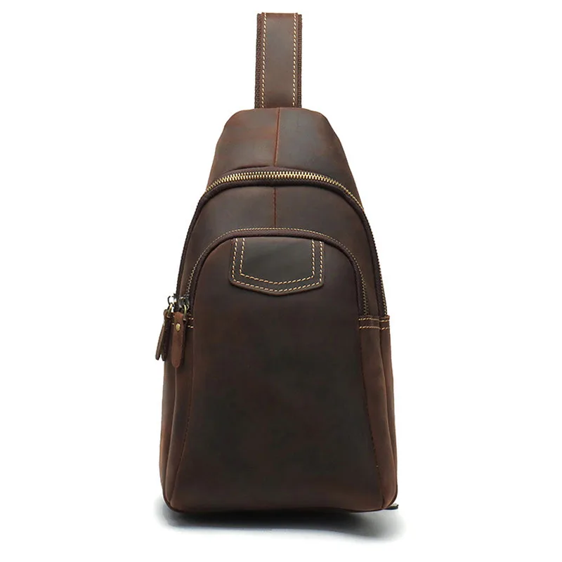 

AETOO New vintage leather men's bag large capacity men's crossbody bag crazy horse skin chest bag men's casual head layer cowhi