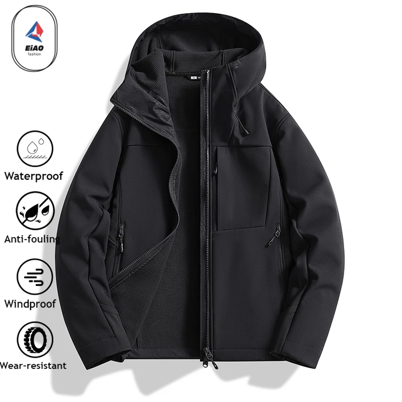 2025 Spring New Men's American Style Jacket 3Layer Waterproof Windproof Breathable Hooded Casual Softshell Coat Workwear Tech