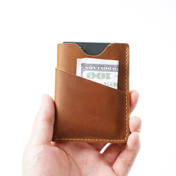 Porta carte vintage in pelle da uomo Porta carte porta soldi tascabile in pelle di vacchetta fatta a mano