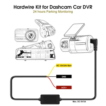 대시 캠 하드 와이어 키트 벅 라인 USB 어댑터 케이블, 대시 캠 미러 DVR 충전기, 24 시간 주차 모니터, 24V 12V ~ 5V 3A 퓨즈