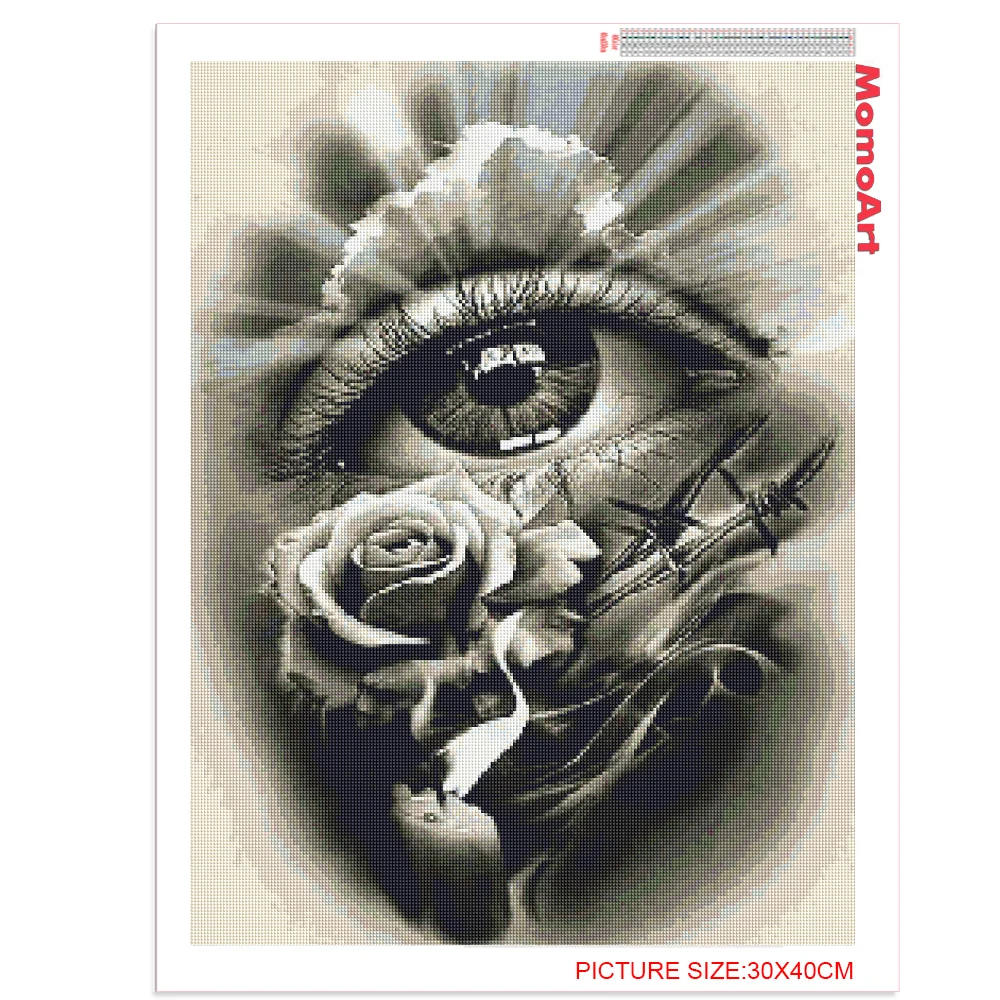 MomoArt Diamond Painting Full Diamond Painting Eye Picture Rhinestone Clock Diamond Embroidery Flower Mosaic Black White Home Decor