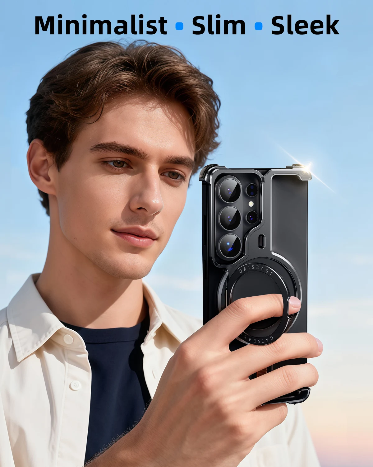 Eary Metal Frameless Shockproof Phone Case with 360° Rotatable Magnetic Kickstand