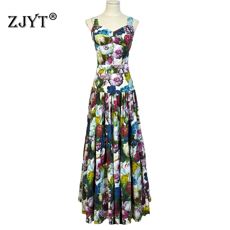 

ZJYT Подиумные Цветочные Длинные платья, комплекты из 2 предметов, женская одежда, праздничный пляжный укороченный топ и макси юбка, костюмы, летние комплекты