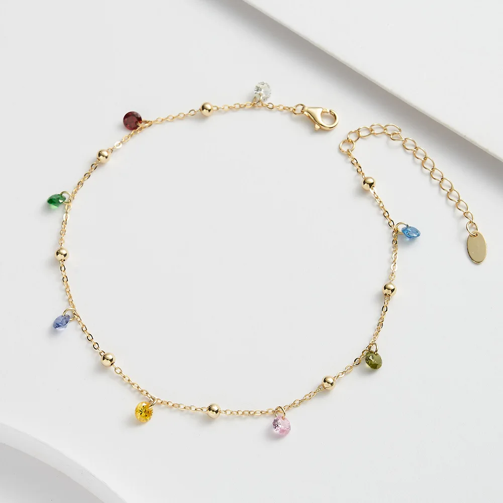 Anklet Bracelets Silver Anklets Ankle Chain 925 Sterling Silver Zircon Geometric for Women Girl Colored Round Fine Chain Design Party Gift