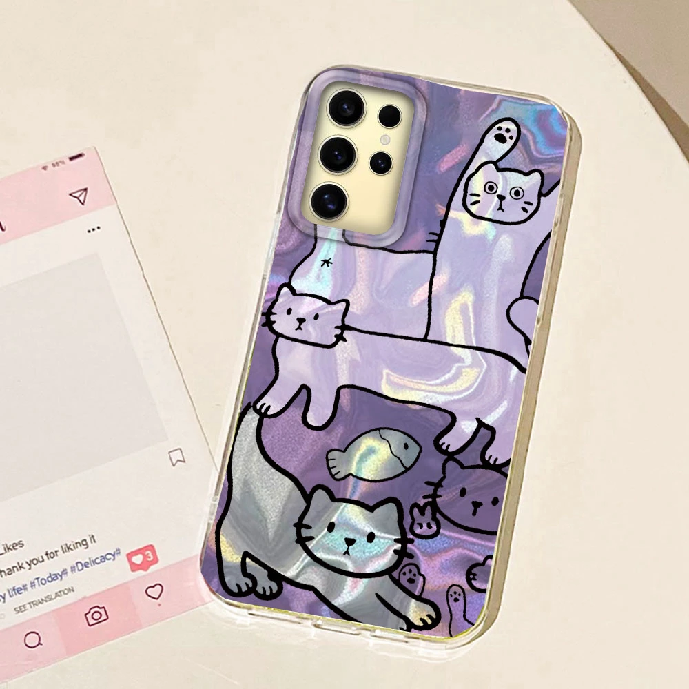 Purple Line Cat Fish Water Texture Phone Case - Stylish Silicone TPU Cover