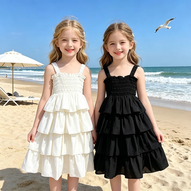 Robes d'été pour adolescentes 2026 Nouvelle collection – Robe décontractée sans manches à volants superposés pour enfants, idéale pour la plage et les fêtes – Robes de princesse pour enfants de 3 à 12 ans 1