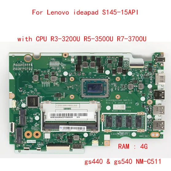 Материнская плата для ноутбука Lenovo IdeaPad 3 15ADA05 / IdeaPad 3 17ADA05 GS450 & GS550 & GS750 NM-C821 с процессором 3050U R3 R5 R7 RAM 4G