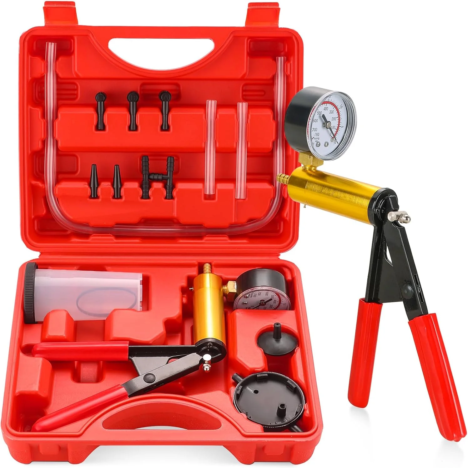 Manual Brake Bleeder Vacuum Pump Kit Automotive Fluid Tester with Gauge Adapters 2 in 1 Handheld Pistol Test Tool for Car Truck brake bleeder kit