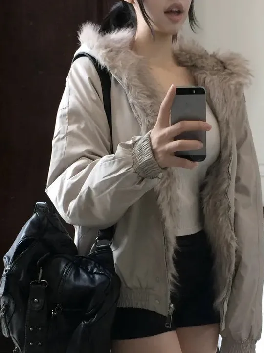 한국 패션 두꺼운 퍼 칼라 재킷 여성용 고급 따뜻한 개성 있는 안티에이징 가을 겨울 면 코트 - AliExpress