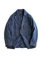 Amekaji Wear Clothes Men Blue Dyed Suit Cotton Casual Solid Color Long Sleeve Jacket 1