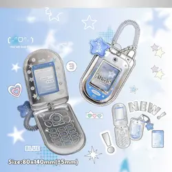 Cute Y2K PU Leather Photocard Holder & Decorative Phone Case (Blue)
