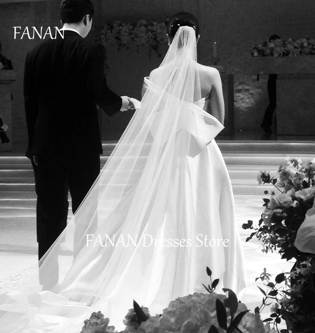 Фото Женское атласное платье FANAN, винтажное свадебное платье с открытыми плечами и коротким рукавом, большие размеры №3