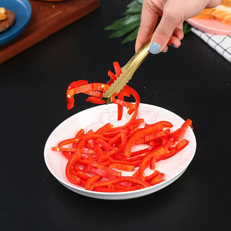 Dropshipping Stainless Steel Non-stick BBQ Tongs Smart Pastry Grill Meat Kitchen Clip Accessories Cooking Clamp Gold/Silver food tongs