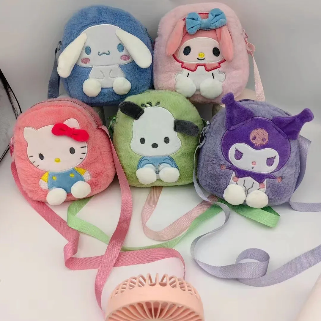 

New Sanrio Plush Toy Backpack Cute Kuromi Melody Hello Kitty Cinnamoroll Pochacco Single Shoulder Bag Small Square Bag Wholesale