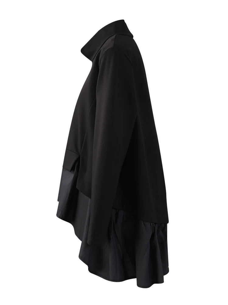 [EAM] Loose Fit Asymmetrical Ruffles Sweatshirt New High Collar Long Sleeve Women Big Size Fashion Tide Spring Autumn 2026 1A529