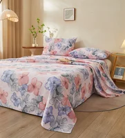 Watercolor Floral Pattern Bed Sheet Set 100% Cotton Flat Sheet with Pillowcases 3Pcs High Quality Queen King Size Bedding Set 3