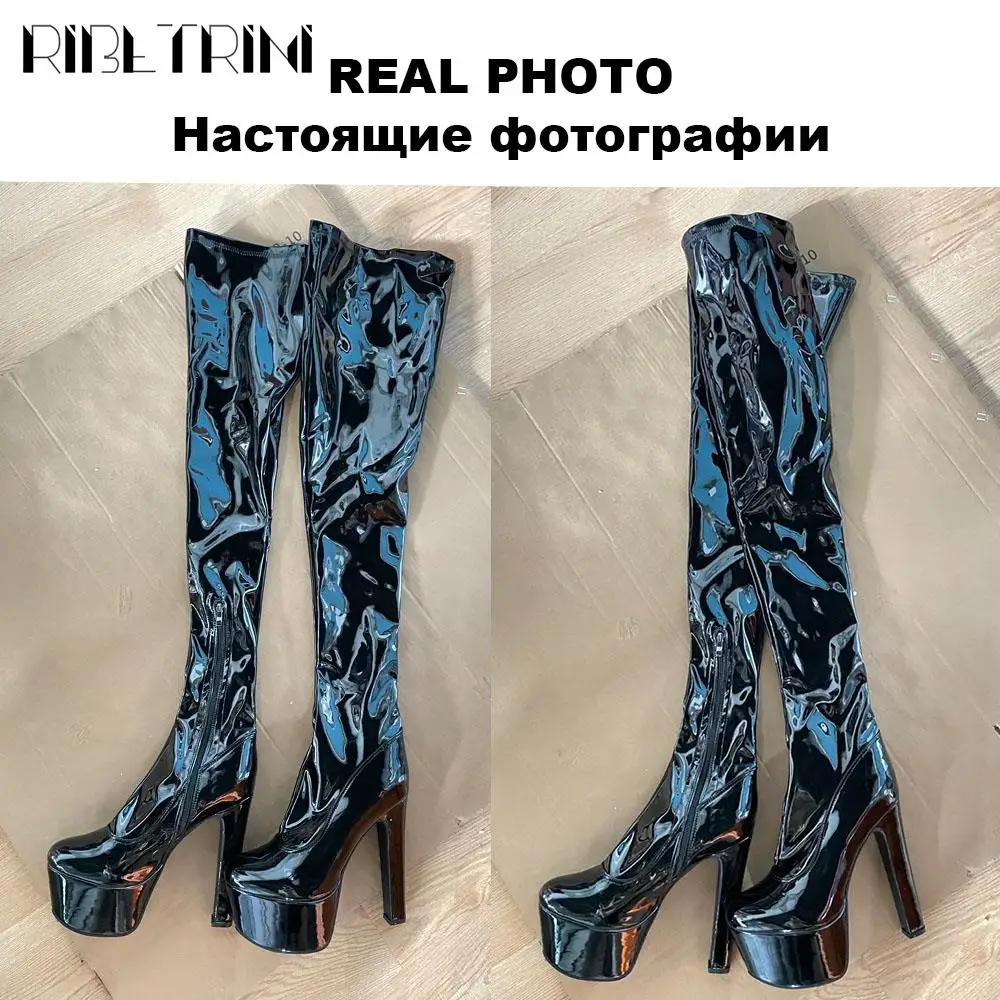 Sexy Over Knee High Boots Women Spike High Heels Zip Thick Platform Elastic Boots women high heel boots
