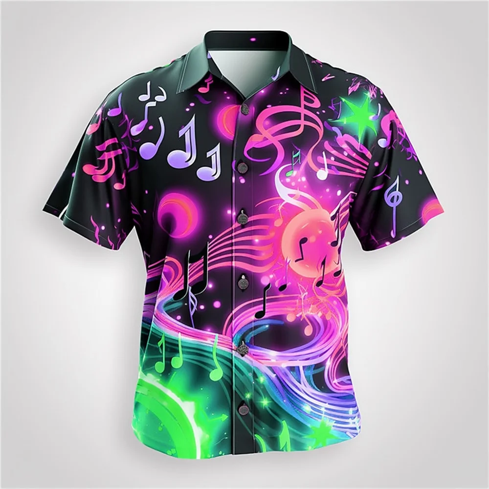 

2024 Music 3d Cartoon Hawaiian Shirt Man Summer Men's Shirts Fashion Shirt Street Button Short Sleeves Tops Men Clothing