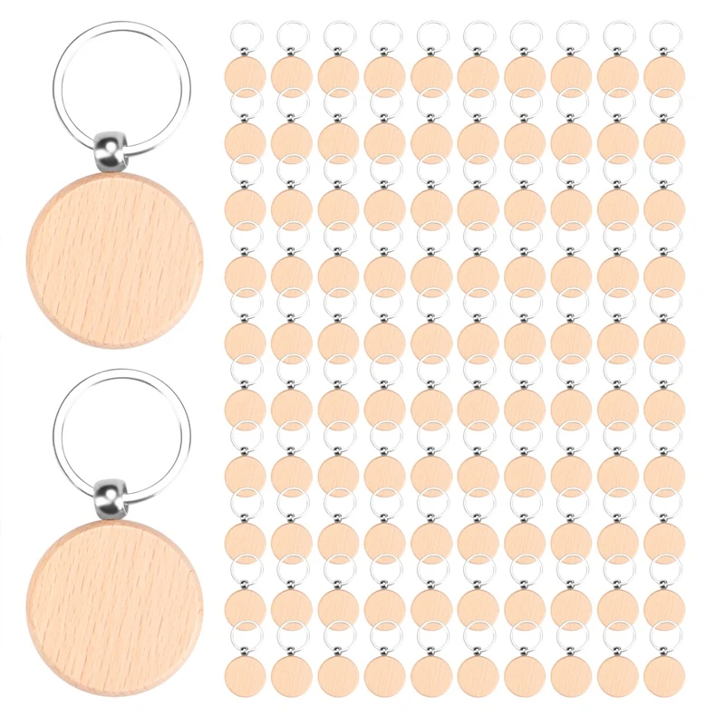 

100Pieces Wooden Keychain Blanks Bulk Wood Engraving Blanks Unfinished Wooden Key Ring Key Tag