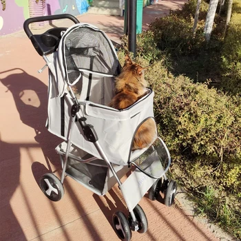 Hundekinderwagen Four-wheeled Universal Wheel Luxury Detachable Pet Stroller Light Cup Holder Design Dog Cart Outdoor Travel dog