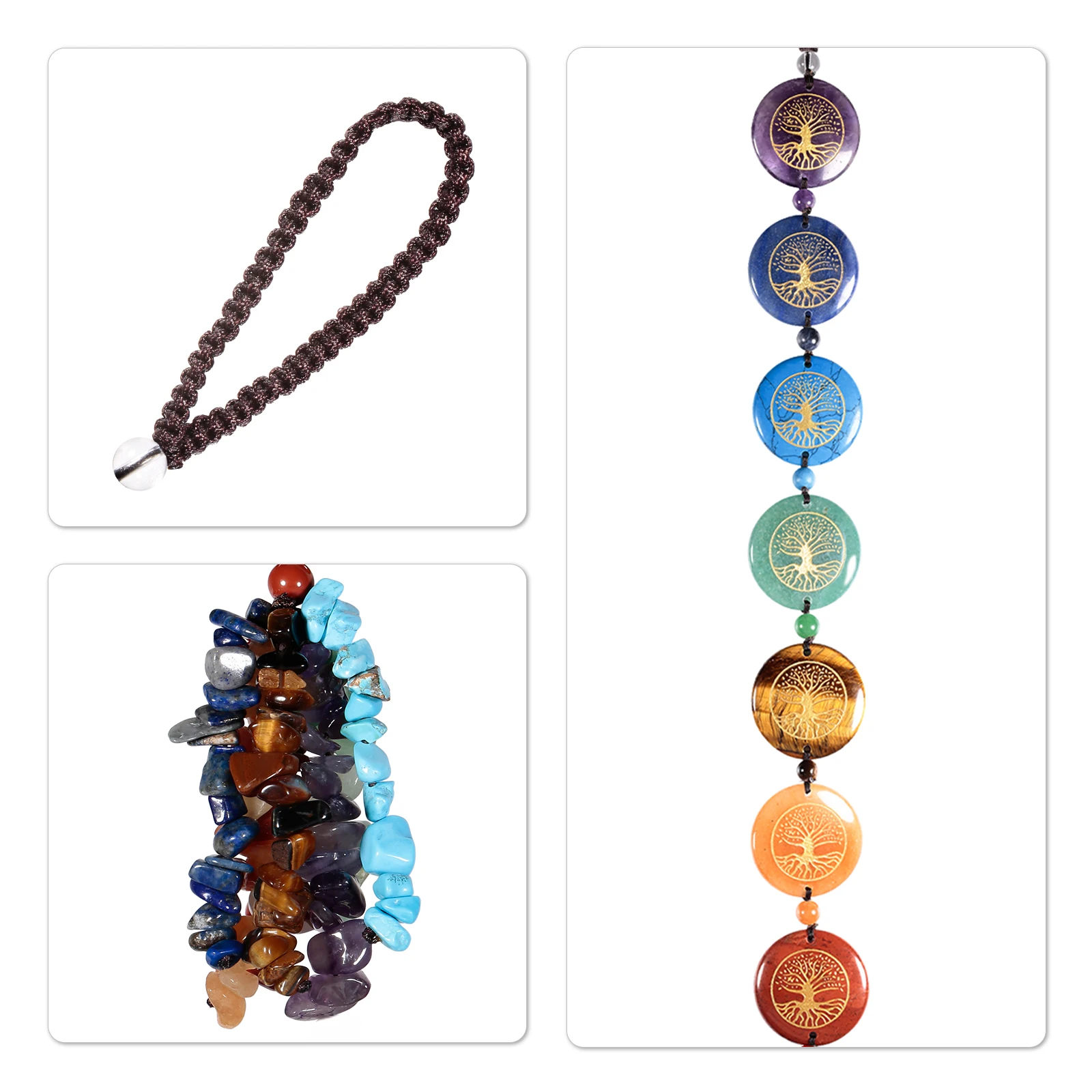 Healing 7 Chakra Tree of Life Crystal Stone Hanging Ornament Wind Chimes For Home Decor Yoga Meditation