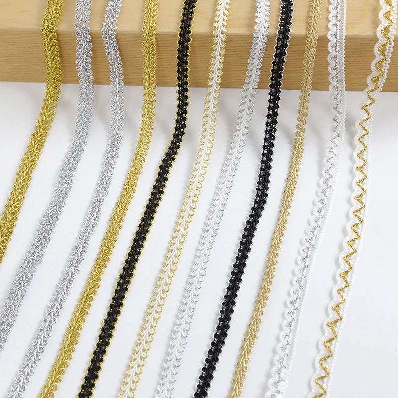 5Meter 8/10mm Black Gold Silver Thread Centipede Braided Lace Ribbon ...
