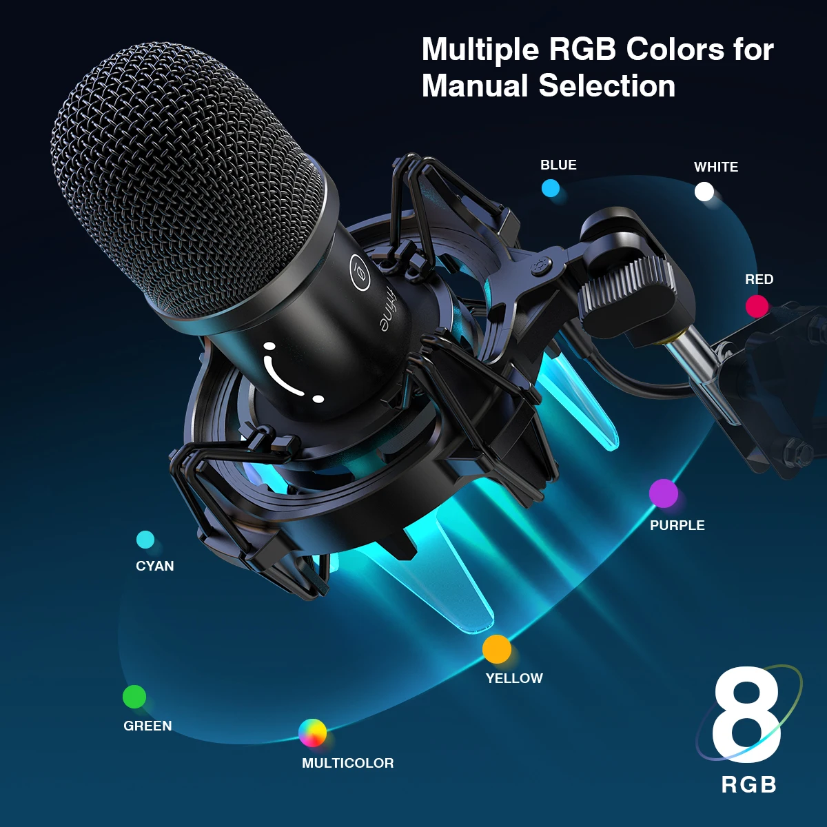 FIFINE USB Dynamic Microphone Kit with Boom Arm,RGB Shock Mount,Cardioid Mic Set for Game Podcast Stream for PC PS4 PS5-K651 mic stand