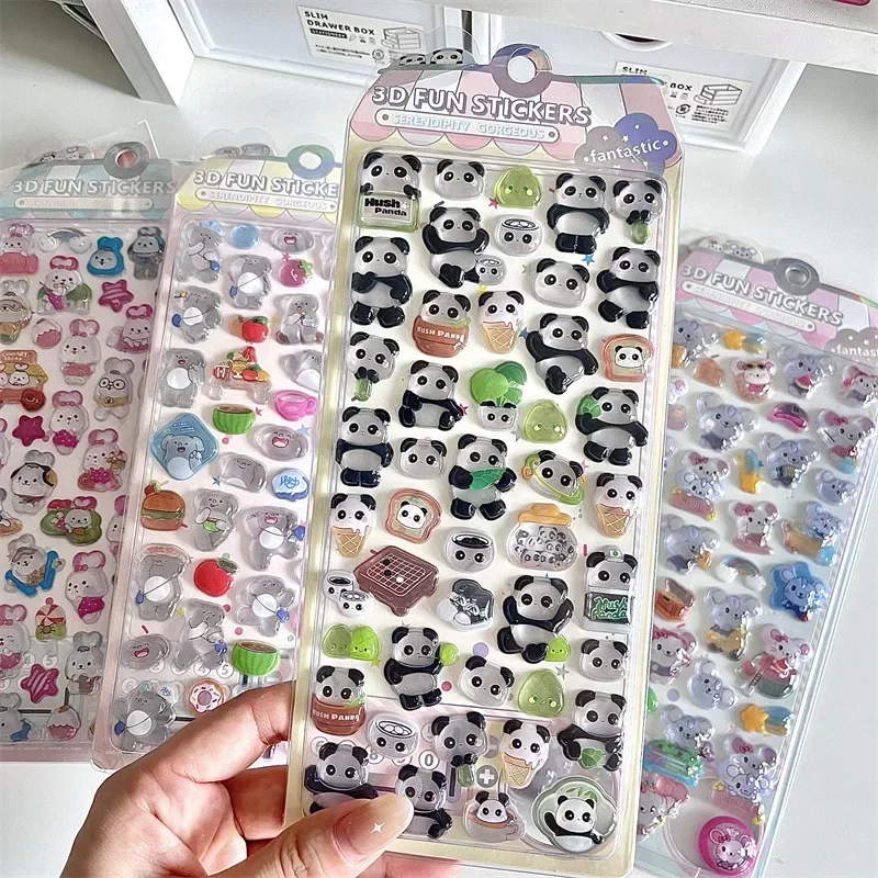 1pc Kawaii 3D Relief Crystal Stickers Cartoon Animal Phone Case Decoration Scrapbooking Material Panda Rabbit DIY Stickers