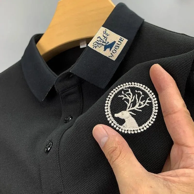남성용 하이엔드 자수 폴로 셔츠, 캐주얼 반팔, 고품질 남성 상의, 2024 여름 신상
