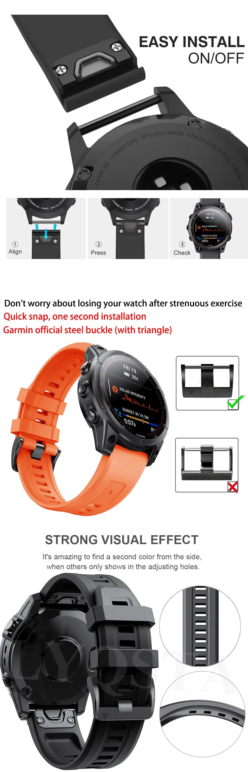 26 22MM Official Watchband for Garmin Fenix 7 7X Epix/Coros VERTIX/VERTIX 2 Watch Quick Release Silicone Easyfit Wristband Strap