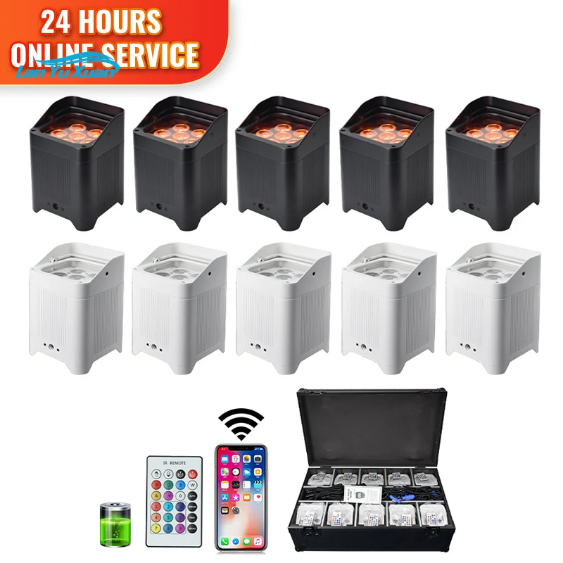 

10pcs LED Battery Par Light RGBWA UV 6in1 Indoor Uplight With Flight Case Packaging for Disco KTV Party Wedding DJ