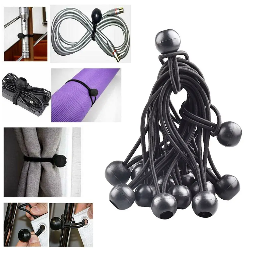 

10/20/40X Pack Shock Elastic Ties Water Bottle Fixed Backpack Accessories Loop Cord Black Ball Bungee Elastic Rope Bungee Cord