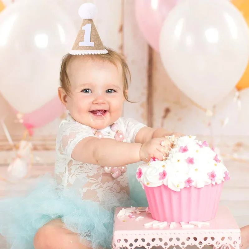 1 2 3 100 Birthday Hat Baby Boy Girl Linen Headband Birthday Baby Shower Party Decoration Caps Adult Anniversary Hats Photo Prop party hat birthday crown
