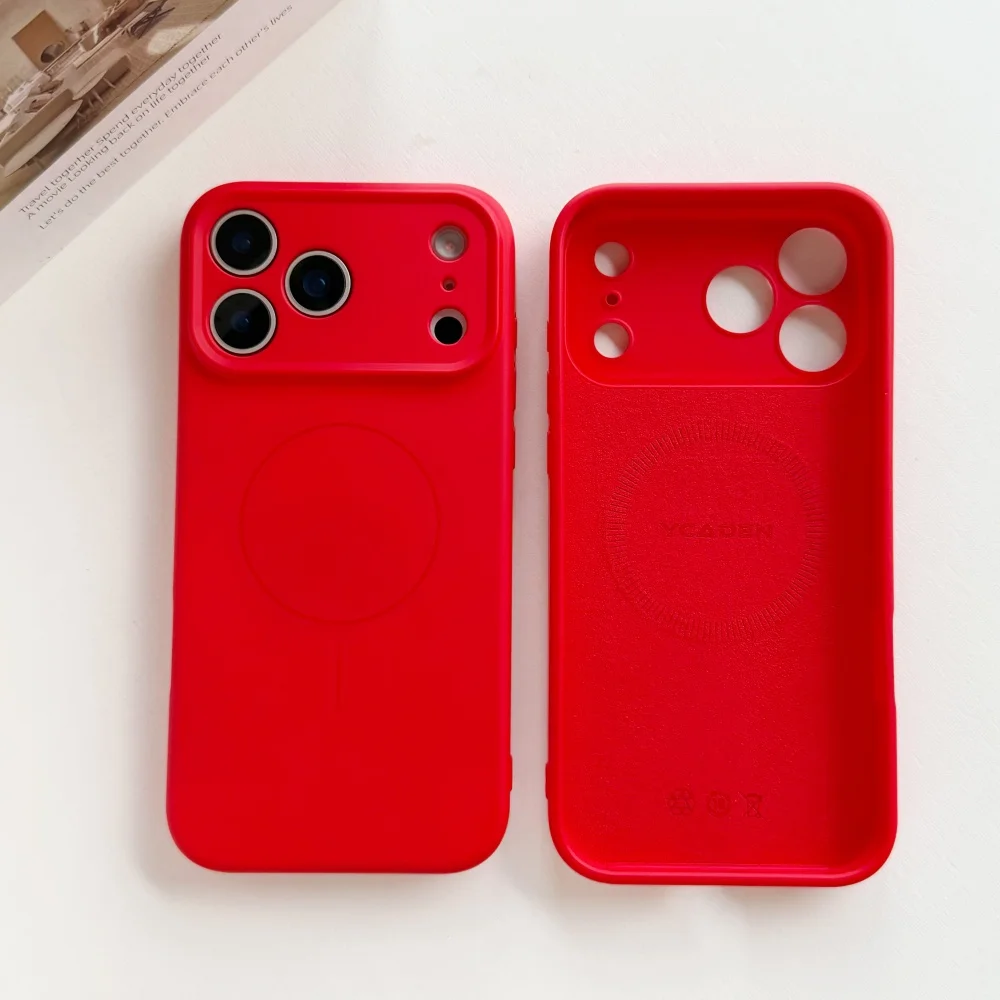 Soft Liquid Silicone Magnetic Phone Case with Shockproof Lens Protection and Magsafe Compatibility