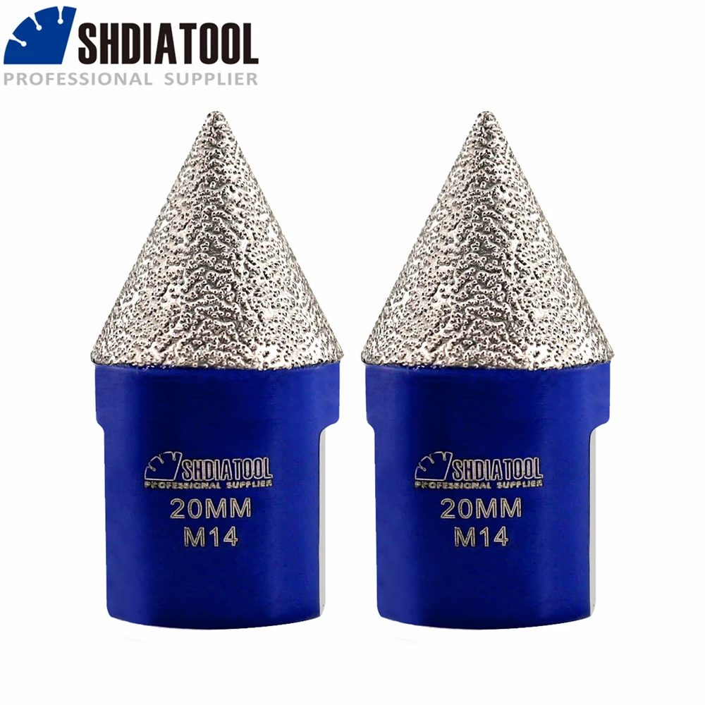 

SHDIATOOL 2pcs Dia 20mm M14 Thread Vacuum Brazed Diamond Chamfer Bits Milling Bits for Tile Stone Ceramic for holes trimming