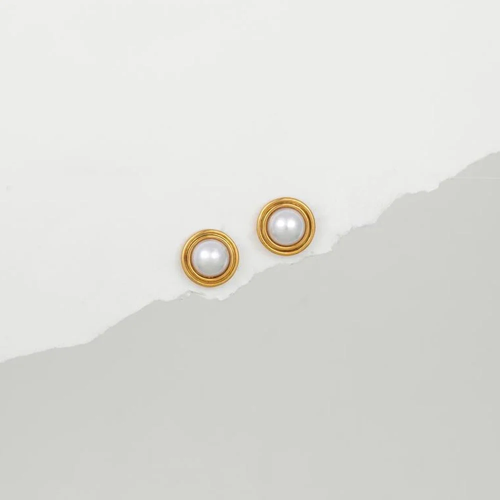 Stainless Steel Chunky Tiny Circle Ear Studs Versatile Daily Mini Imitation Pearl Stud Earrings Statement Jewelry Party Gifts