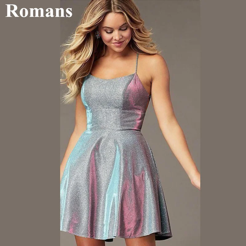 

Romans Spaghetti Straps Homecoming Dresses For Girl A-Line Backless Sleeveless Backless Lace Up vestidos para eventos especiales