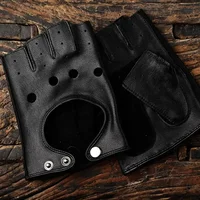 Men's Sheepskin Half Finger Fitness Gloves Black Yellow Wear-resisting Outdoor Riding Motorcycle Tactical Non-slip Cowhide Glove 2