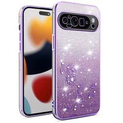 Electroplating Glitter Gradient Eternal Flower Pattern Phone Case - Soft Protective Cover - Google Pixel 8 Pro (PURPLE)