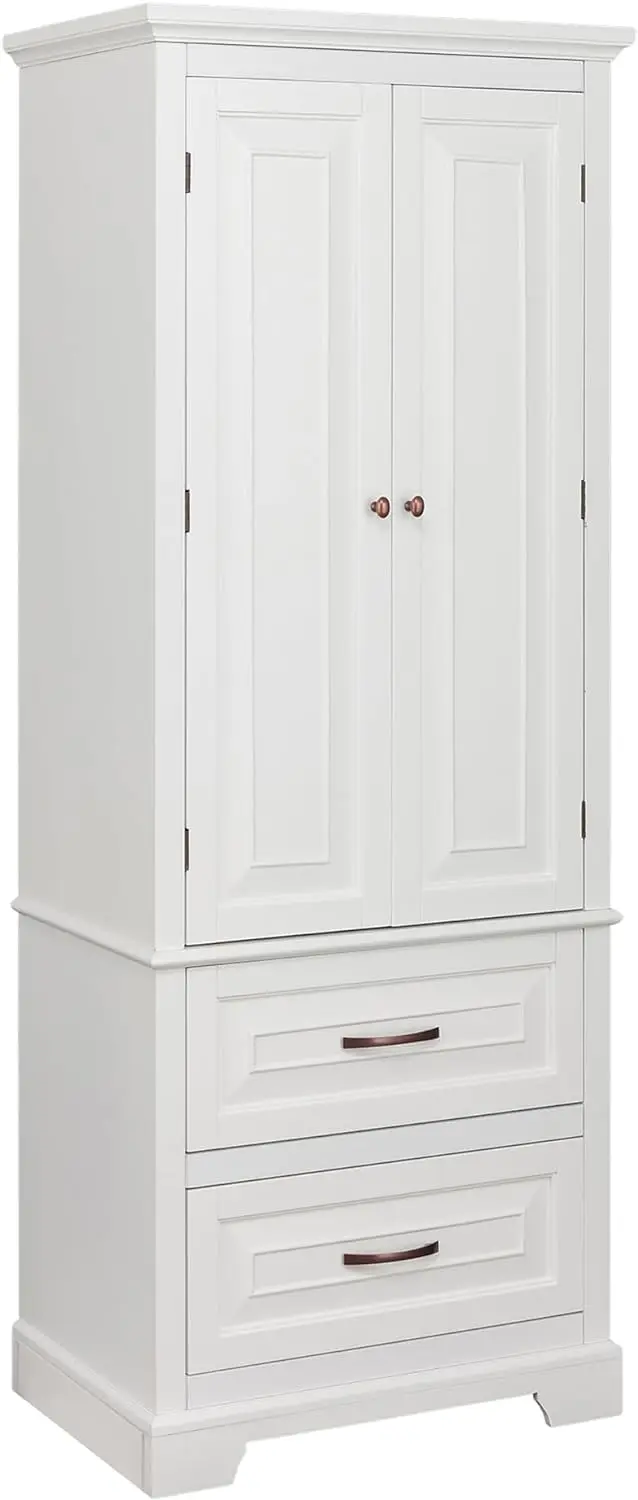 

Home Freestanding Adjustable Shelves 2 Drawers 5 Spaces and 2 Doors Wooden Linen Tower Storage Cabinet Wooden Cupboard, White